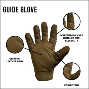 Glacier Glove Guide Glove showing leather palm flexible knuckle and form fitted design