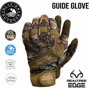 Glacier Glove Guide Glove in Realtree Edge camouflage pattern with leather palm and adjustable wrist strap