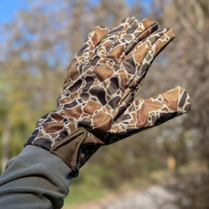 Glacier Glove camouflage hunting glove on a hand