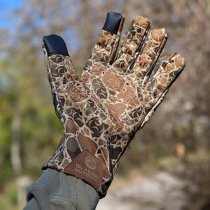 Glacier Glove camouflage pattern outdoor glove with black fingertip details
