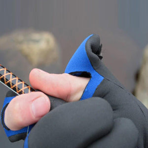 Glacier Glove fingerless fishing glove with exposed thumb and index finger gripping a fishing rod