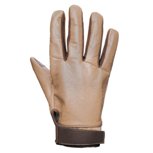 Glacier Glove tan leather work glove with brown wrist strap