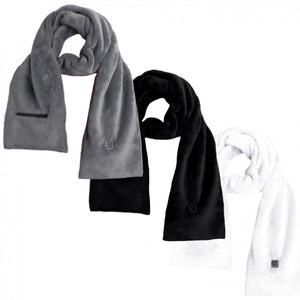 Glovii grey black and white fleece heated scarves with power button