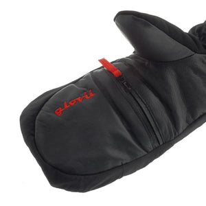 Black Glovii heated mitten with red zipper and logo detail