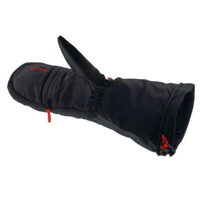 Glovii black heated mitten with red zipper and drawstring cuff