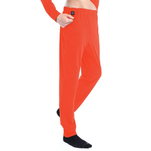 Glovii orange heated thermal trousers with power button on waistband