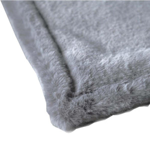 Close up of grey Glovii faux fur blanket corner