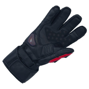 Glovii black leather motorcycle glove with red accents and protective padding