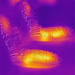 Thermal imaging view of Glovii heated socks showing heat distribution