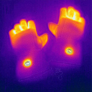 Thermal imaging of Glovii heated gloves showing heat distribution in fingers and wrist area