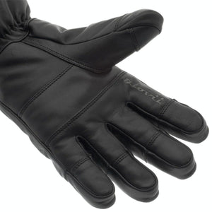 Black leather Glovii heated glove showing palm and finger detail