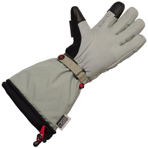 Glovii grey heated winter glove with adjustable wrist strap and drawstring cuff