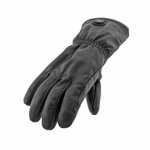 Glovii black leather heated glove with power button on cuff