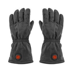Glovii black leather heated gloves with power button on wrist
