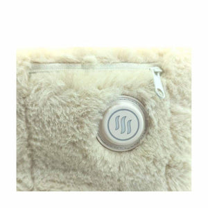 Glovii beige faux fur fabric with a circular heat control button featuring a wave icon