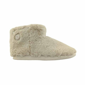 Beige Glovii heated faux fur slipper with side power button