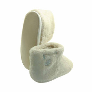 Glovii cream faux fur heated slippers with power button on side
