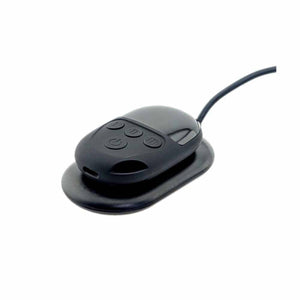Glovii black remote control with three buttons and a power cable