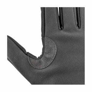 Close up of Glovii black glove thumb area with textured reinforcement patch