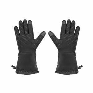 Pair of black Glovii heated gloves with dotted grip palms and adjustable wrist cuffs