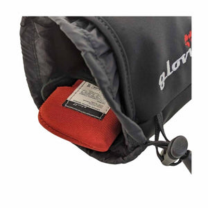 Glovii lithium polymer battery inside a black fabric pouch