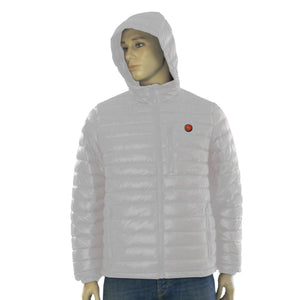 Glovii white hooded puffer jacket on a mannequin
