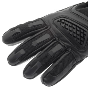 Glovii black leather motorcycle glove with protective knuckle and finger guards