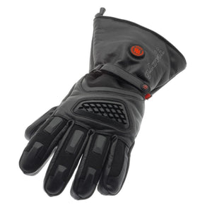 Glovii black leather heated motorcycle glove with protective knuckle padding