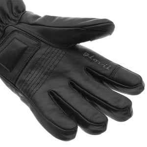 Black leather Glovii heated glove showing palm and finger detail