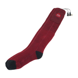 Glovii red heated socks with black toe and heel and USB power cable