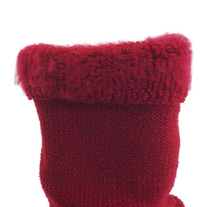 Red Glovii knitted sock cuff with fuzzy texture
