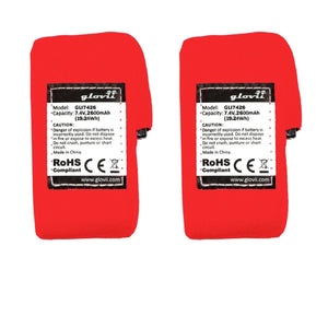 Two Glovii GLI7426 rechargeable batteries with technical specifications and safety warnings