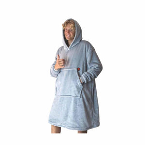 Glovii light blue oversized fleece hoodie with front pocket