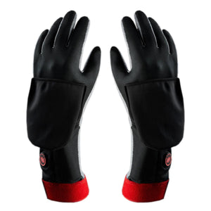 Glovii black heated gloves with red wrist cuffs and power buttons