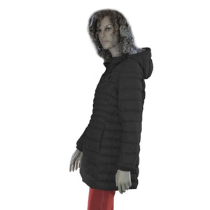 Glovii black hooded puffer jacket on a mannequin