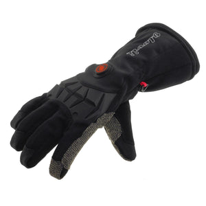 Glovii black heated glove with power button on wrist