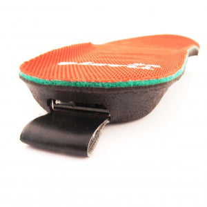 Glovii heated shoe insole with black pull tab and orange textured surface