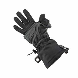 Black winter glove with textured palm grip and adjustable wrist strap