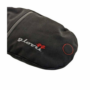 Black Glovii heated glove with white logo and red circular stitching detail