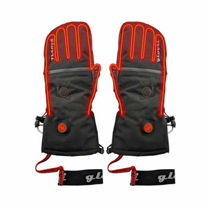 Glovii black heated mittens with red heating element outlines and wrist straps