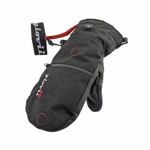 Glovii black heated mitten with power button and zippered pocket