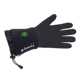 Glovii black heated glove with power button on cuff