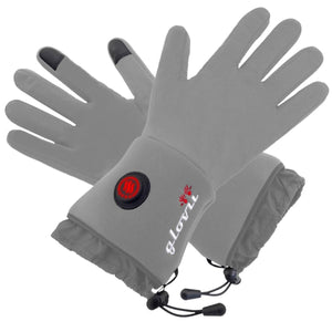 Glovii grey heated gloves with power button and adjustable wrist drawstrings