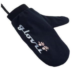 Black Glovii heated mitten with white logo and hand icon
