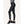 Side view of FNDN black athletic leggings with grey contrast stitching and branded waistband