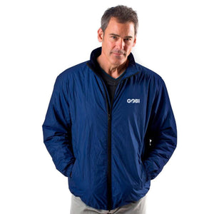 Man wearing a blue Gobi zip up jacket