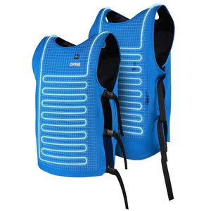 Gobi Heat blue cooling vest with visible internal circulation tubing
