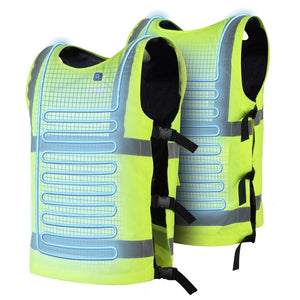 Gobi Heat high visibility safety vest with blue heating element grid overlay