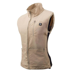 Gobi Heat tan sleeveless heated vest with front zipper and chest power button