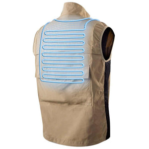 Tan cooling vest with blue tubing grid on the back panel